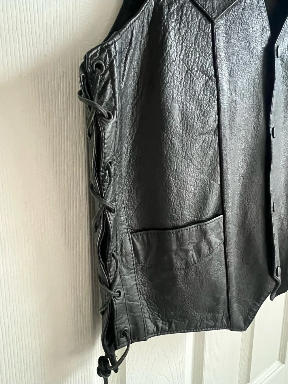 Barneys New York Black Leather Lace-Up Side Vest